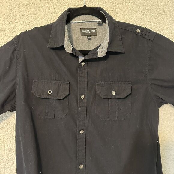 Kenneth Cole NY Boy Short Sleeve Button Down Shirt Size‎ 14/16 Black Color - Picture 2 of 14